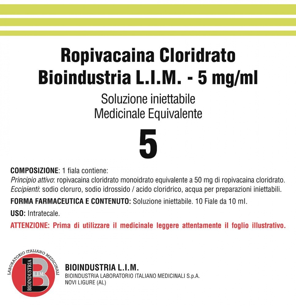 ROPIVACAINA CLORIDRATO BIOINDUSTRIA L.I.M.