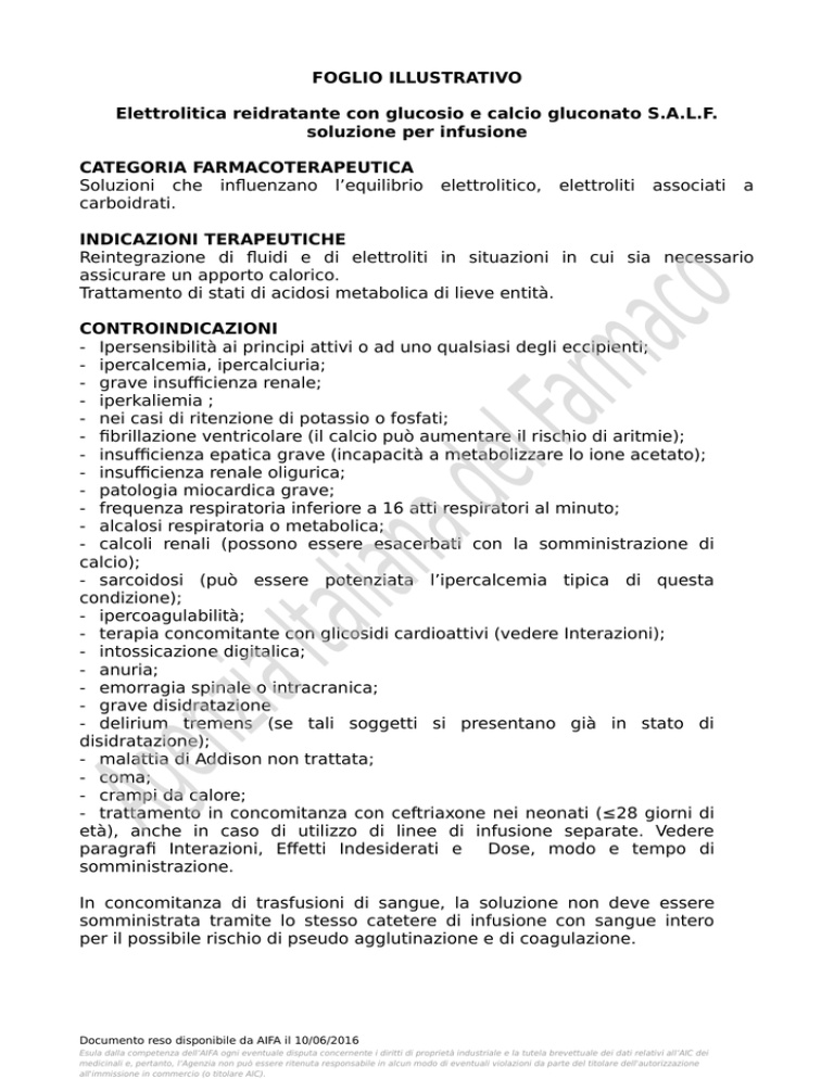 ELETTROLITICA DI REINTEGRAZIONE CON POTASSIO, GLUCOSIO E SODIO GLUCONATO S.A.L.F.