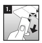 Finger peeling a protective layer of a transparent adhesive patch with an arrow indicating the direction