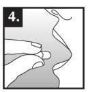 Hand holding a nasal applicator inserting it into the nasal cavity with the index finger pressing the edge