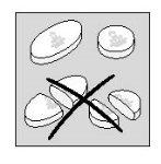 White and oval tablets with a black cross striking out some halved tablets