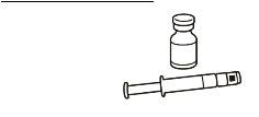 Medicine vial with cap and pre-filled syringe with visible plunger and needle at the end