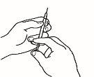 Hand holding a syringe with needle inserted into the skin, showing the correct angle and position for injection