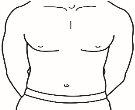Scheme of the human male torso with a vertical line indicating the intramuscular injection site in the gluteus maximus muscle