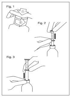 Three-step scheme for using an auto-injector showing preparation, injection, and post-injection wait with a hand holding the device