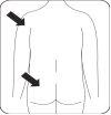Human torso diagram with black arrows indicating the injection sites on the arm and thigh