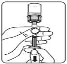 Pre-filled syringe with a transparent plunger and a hand holding it with the index and thumb fingers pressing downwards