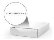 White cardboard carton with a partially unfolded label showing the expiration code: MM/YYYY in black letters
