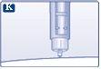 Pre-filled syringe with visible plunger and metal tip connected to a gray adapter