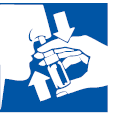 Hand holding the bottle with the nasal spray applicator in the nostril, illustrating the correct use