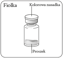 Vial with colored nozzle and powder inside