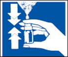 Hand holding the bottle with the spray nozzle pointing down with a sprayed cloud
