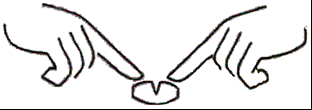 Two hands pressing the index fingers on a tablet placed on a flat surface with the score line facing upwards