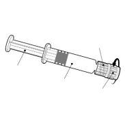 Pre-filled syringe with retracted plunger showing dose marks and transparent protective cap