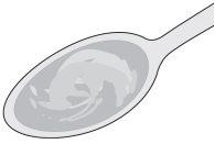 Metal spoon with grayish contents and irregular shape inside the container
