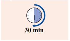 Circular clock showing half white and half black with blue arrow rotating clockwise and text 30 min below