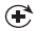 Circular white symbol with a central black cross and curved arrow indicating recycling or reuse process