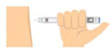 Hand holding a syringe with a needle inserted into the arm skin, demonstrating subcutaneous injection technique