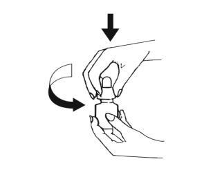 Mano che ruota e tiene un dispositivo penna con un ago visibile e frecce curve che indicano il movimento