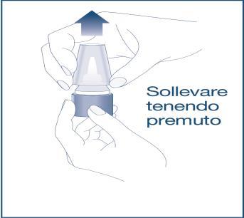 Mano che solleva un dispositivo medico cilindrico premendo con l