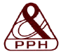 Simbolo stilizzato di un nastro rosso scuro a forma di ampolla con la scritta PPH in basso su sfondo bianco