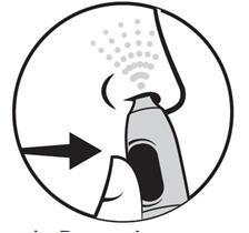 Spray nasale con erogazione indicata da getto e freccia che punta verso l