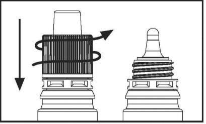 Cartuccia con stantuffo in movimento verso il basso e ago collegato, illustrazione schematica del meccanismo di iniezione
