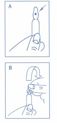 Dito che tiene un cilindro con punta arrotondata e una freccia indica la parte superiore del cilindro