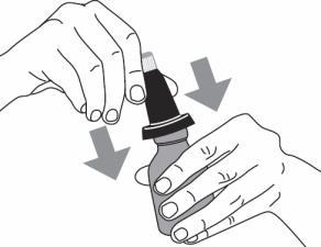 Mani che tengono e ruotano un flaconcino medicinale con tappo nero mentre frecce indicano la direzione del movimento