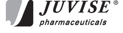 Logo di Juvise pharmaceuticals con una forma astratta grigia a sinistra e il testo del marchio in nero