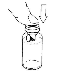 Mano che rimuove il tappo da un flacone di vetro con una freccia che indica la direzione del movimento
