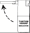 Fiala di Tantum Verde con freccia nera che indica la direzione di estrazione del farmaco dal contenitore