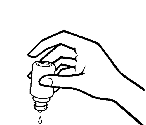 Mano che tiene un flacone contagocce da cui cade una goccia trasparente su una superficie sottostante