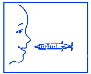 Profilo di una testa umana con una siringa stilizzata sovrapposta vicino alla bocca