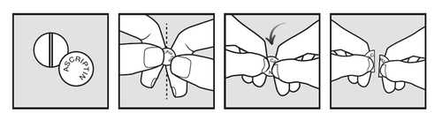Quattro fasi di iniezione sottocutanea con penna: preparazione, pizzicatura della pelle, iniezione e rilascio del pizzicamento