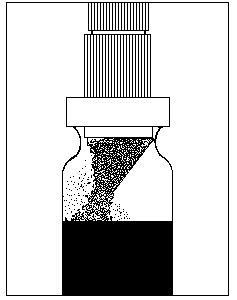 Fiala di medicinale con parte inferiore nera e superiore trasparente contenente granuli sparsi