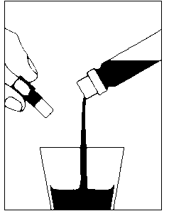 Soluzione medicinale che viene versata da un flaconcino con tappo bianco in una provetta cilindrica trasparente