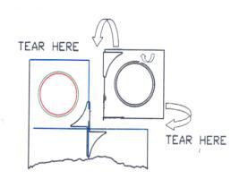 Confezione farmaceutica con indicazione di apertura facilitata tramite strappo lungo le frecce e cerchi rossi e neri