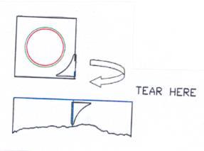 Schema di apertura di una bustina farmaceutica con freccia e indicazione