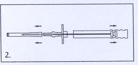 Siringa schematica con ago, pistone e corpo cilindrico, frecce indicano direzione di movimento del pistone