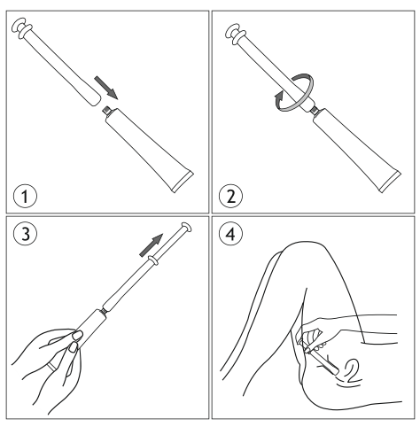 Siringa pre-riempita con istruzioni numerate per l