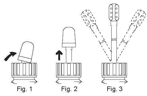 Capsula farmaceutica aperta con contenuto in polvere e tre fasi di svuotamento progressivo indicate da frecce