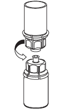 Dispositivo medico con due componenti cilindriche sovrapposte e freccia curva che indica rotazione