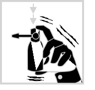 Mano che tiene un dispositivo spray con frecce che indicano la direzione di spruzzo e l