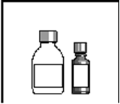 Due flaconi medicinali di diverse dimensioni con tappi a vite e corpo trasparente o ambrato