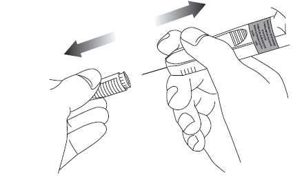 Mano che avvita un ago su un dispositivo penna per iniezione con frecce grigie che indicano il movimento rotatorio