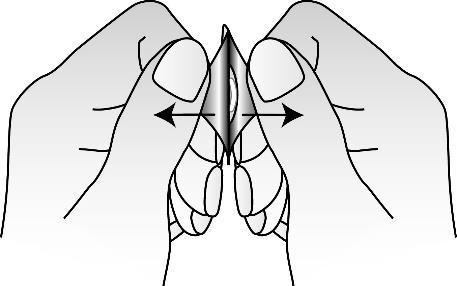 Due mani che stringono un cono con frecce orizzontali che indicano la pressione laterale