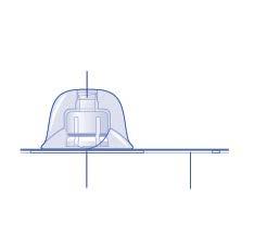 Dispositivo medico sottocutaneo con base piatta e cupola protettiva trasparente con ago centrale verticale