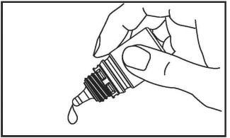Mano che tiene un contagocce con una goccia che cade dalla punta, illustrazione schematica per istruzioni mediche