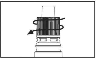 Dispositivo di iniezione automatico con cartuccia inserita e freccia che indica il senso di rotazione per l